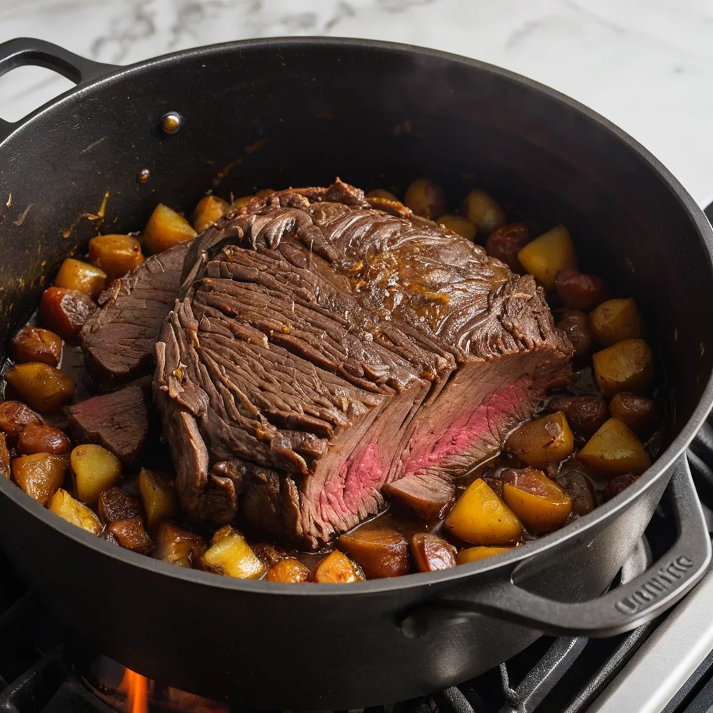 Best Cuts of Venison for Pot Roast: Top Choices and Cooking Tips 2 Venison pot roast searing in a Dutch oven.