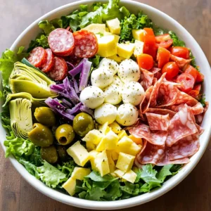 Antipasto Salad Recipe: A Flavor-Packed Italian Classic Made for American Tables 3 Overhead view of a colorful antipasto salad with Italian ingredients
