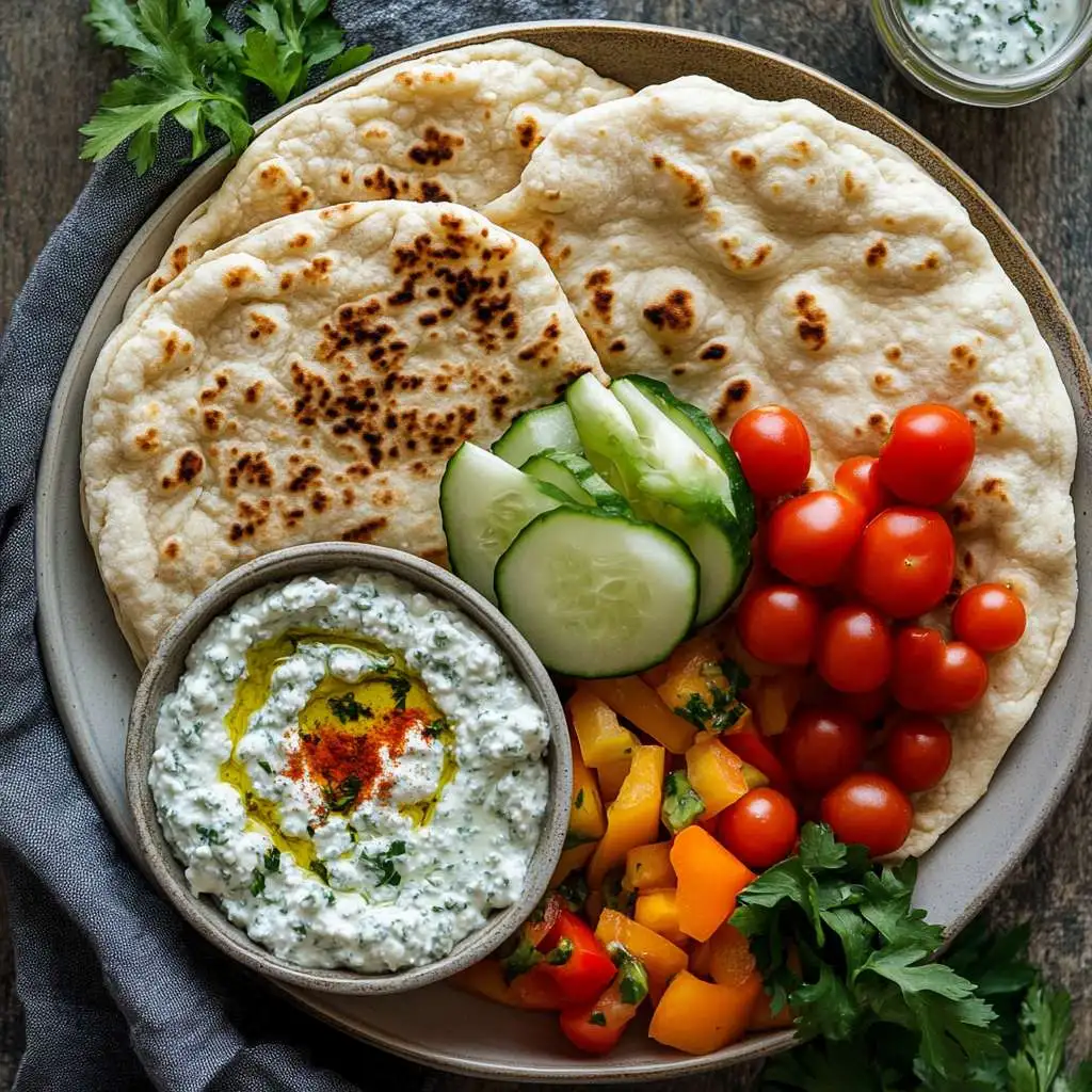 How to Make Cottage Cheese Flatbread: A Step-by-Step Guide 2 Cottage cheese flatbread with dips and toppings