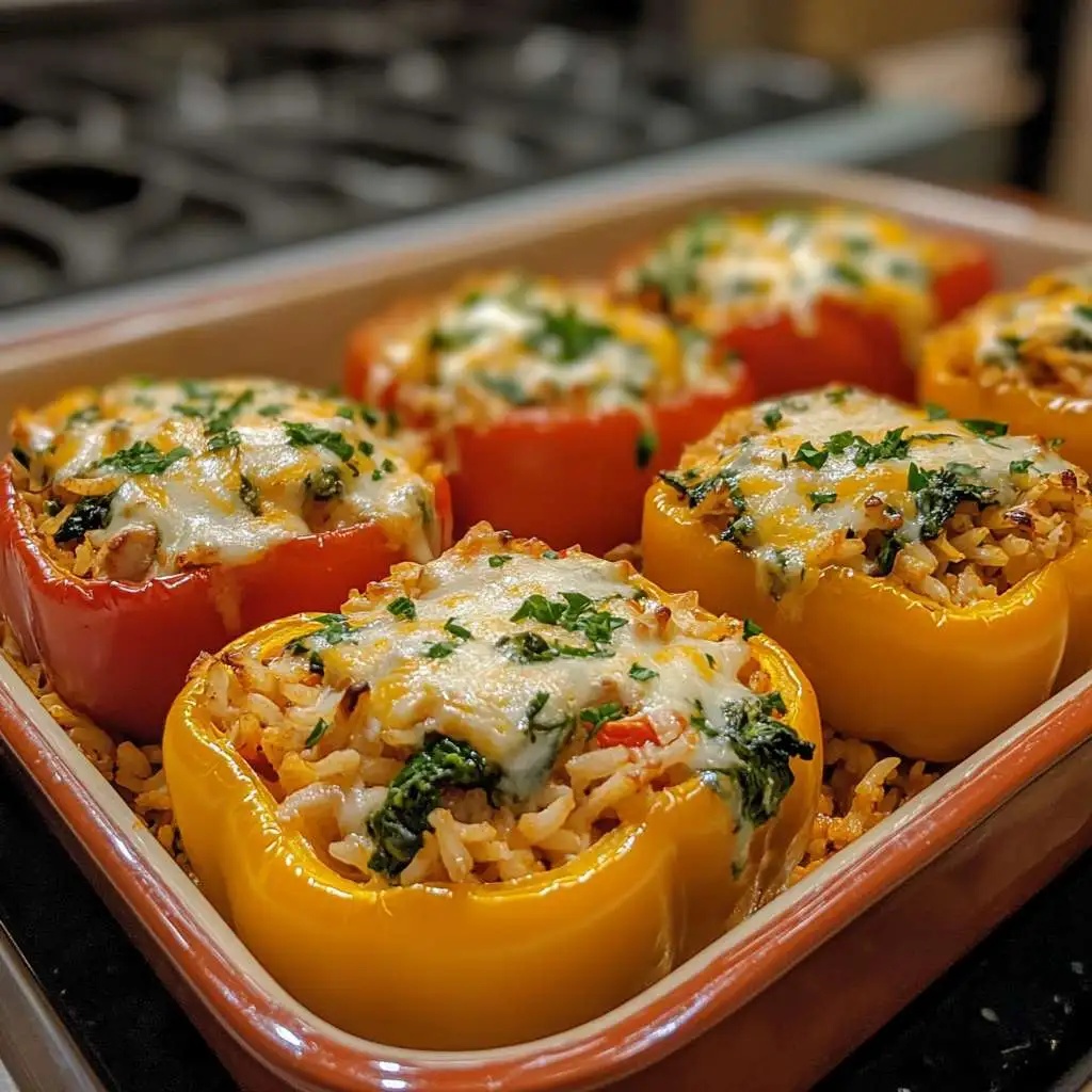 One Chicken, Many Meals: 15 Quick Leftover Rotisserie Chicken Ideas 3 Stuffed bell peppers with chicken and spinach.