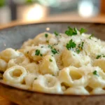 The Ultimate Garlic Parmesan Pasta Recipe: Creamy, Comforting & Oh-So-Easy! 7 A bowl of creamy Garlic Parmesan Pasta garnished with parsley and Parmesan.