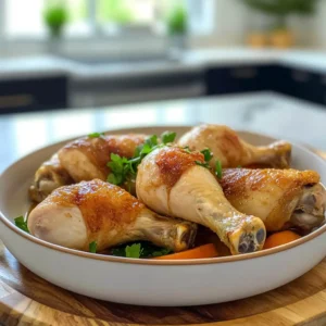 Crispy chicken drumsticks freshly cooked in a home kitchen.