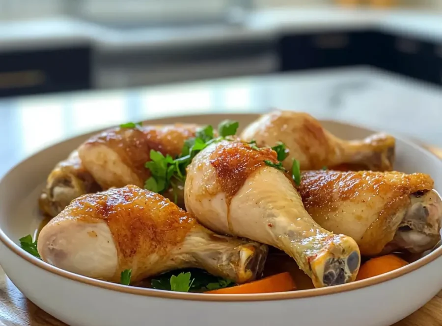 Crispy chicken drumsticks freshly cooked in a home kitchen.