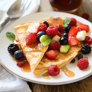 Delicious and Healthy Oat Crepes: A Guilt-Free Breakfast Treat 6 Healthy oat crepes topped with berries and maple syrup