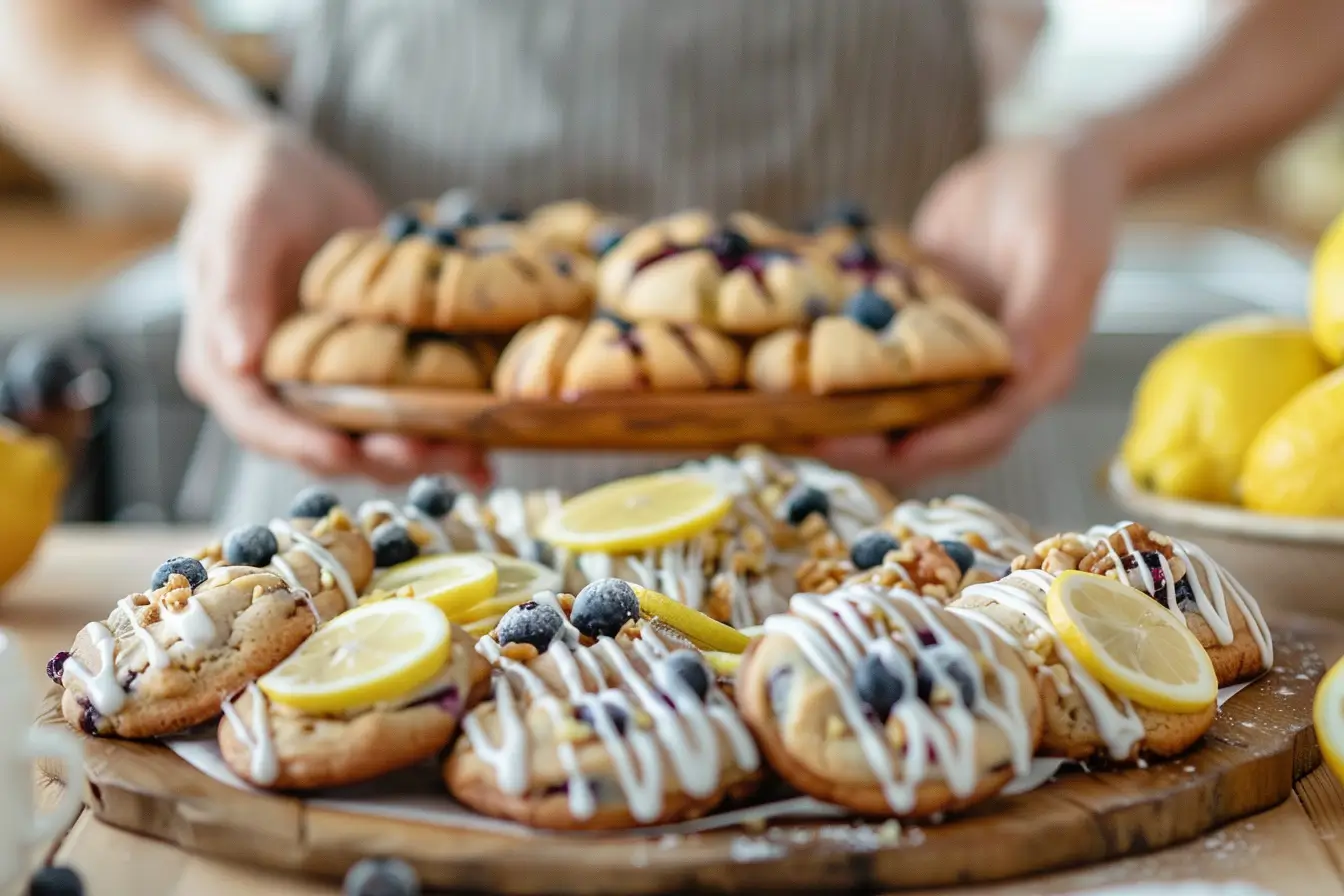 Lemon Blueberry Cookies served with tea