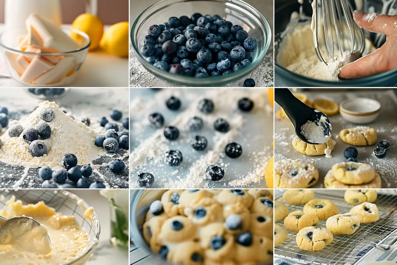 A baker breaking a fresh Lemon Blueberry Cookies