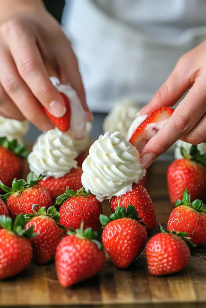 Cheesecake Deviled Strawberries: A Perfect Spring Treat 1 Preparing and filling Cheesecake Deviled Strawberries