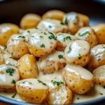 Creamy Garlic Sauce Baby Potatoes in a rustic bowl