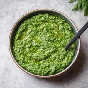 Garlic Scape Pesto: A Bold Summer Twist on a Classic Favorite 3 Bowl of homemade garlic scape pesto on a rustic table