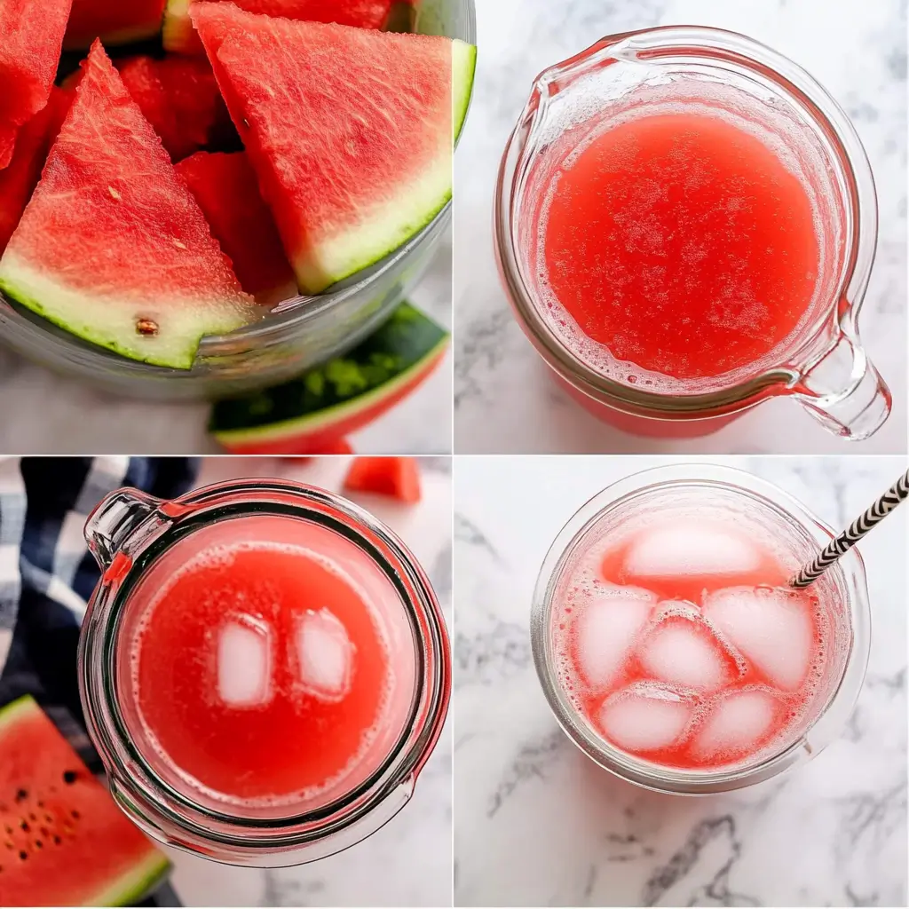 Hands Preparing Fresh Watermelon Lemonade in Kitchen
