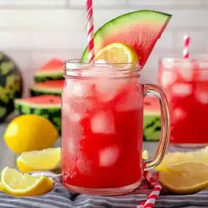 Pitcher of Refreshing Watermelon Lemonade with Mint and Lemon