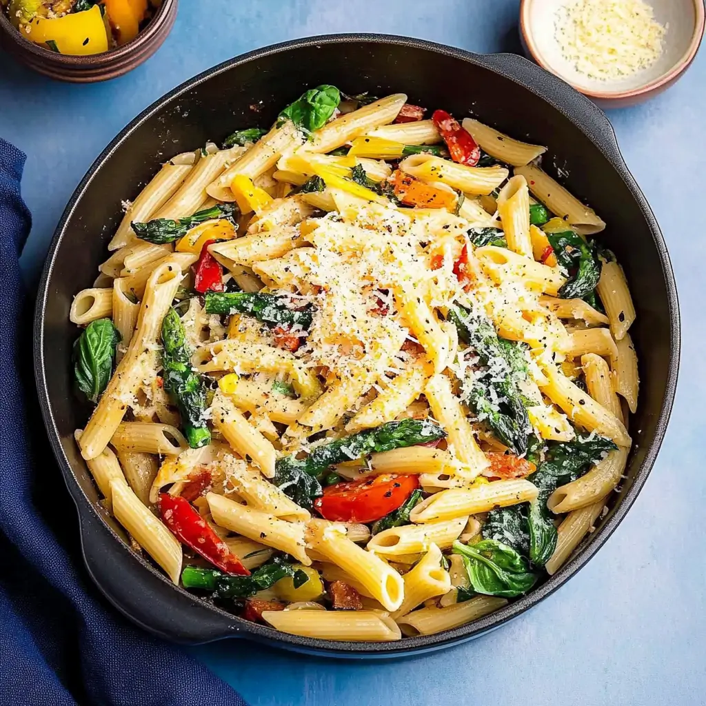 Easy pasta primavera served fresh with spring vegetables