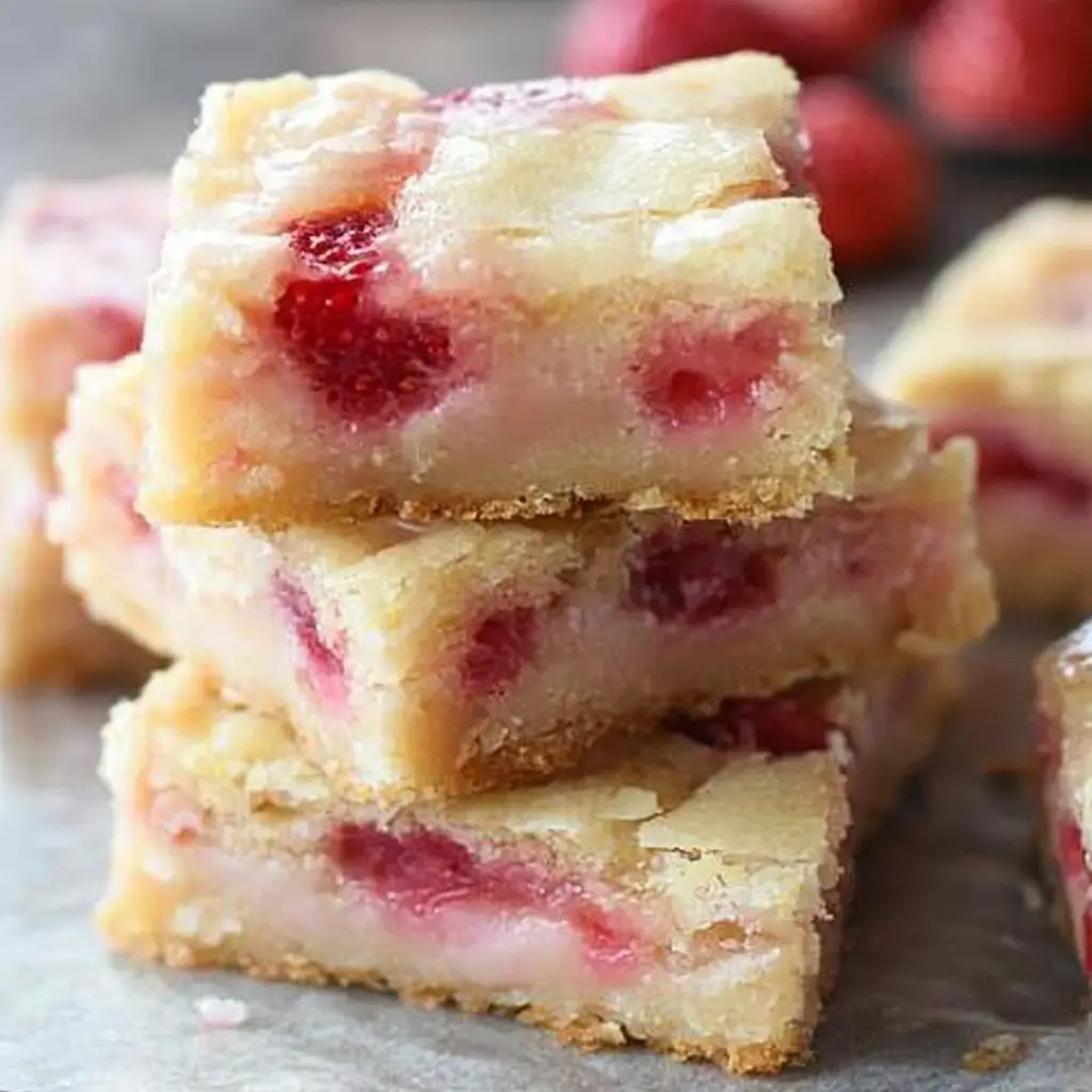 Strawberry Lemon Blondies That Stay Moist, Bright & Bursting with Flavor