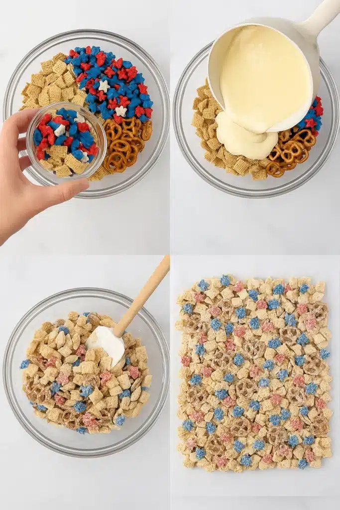 4th of July Snack Mix: The Sweet & Salty Treat That Steals the Show 6 Steps to make 4th of July Snack Mix