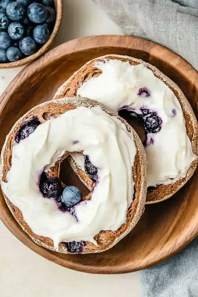 Blueberry Sourdough Bagels: A Healthier, Flavorful Twist to Classic Comfort 6 Served Blueberry Sourdough Bagels with Cream Cheese