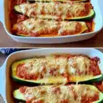 Chicken Parmesan Zucchini Boats: A Low-Carb Favorite With Big Flavor 7 Chicken Parmesan Zucchini Boats with golden cheese in baking dish