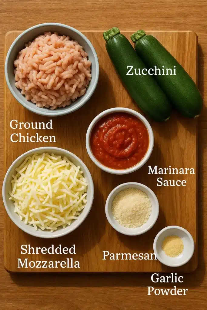 Chicken Parmesan Zucchini Boats: A Low-Carb Favorite With Big Flavor 5 Chicken Parmesan Zucchini Boats raw ingredients