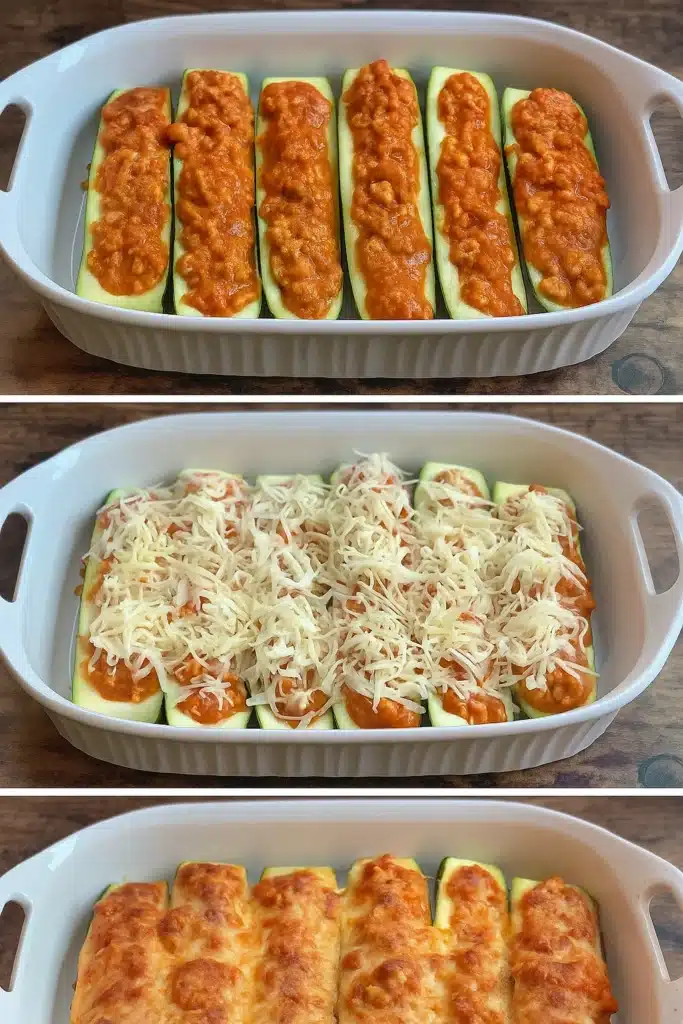 Chicken Parmesan Zucchini Boats: A Low-Carb Favorite With Big Flavor 6 Chicken Parmesan Zucchini Boats before baking