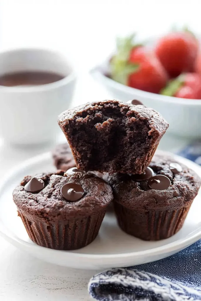 Chocolate Protein Muffins: Rich Flavor Meets Keto-Friendly Fuel 6 chocolate protein muffins served with brunch sides
