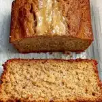 Cottage Cheese Banana Bread sliced on wooden board