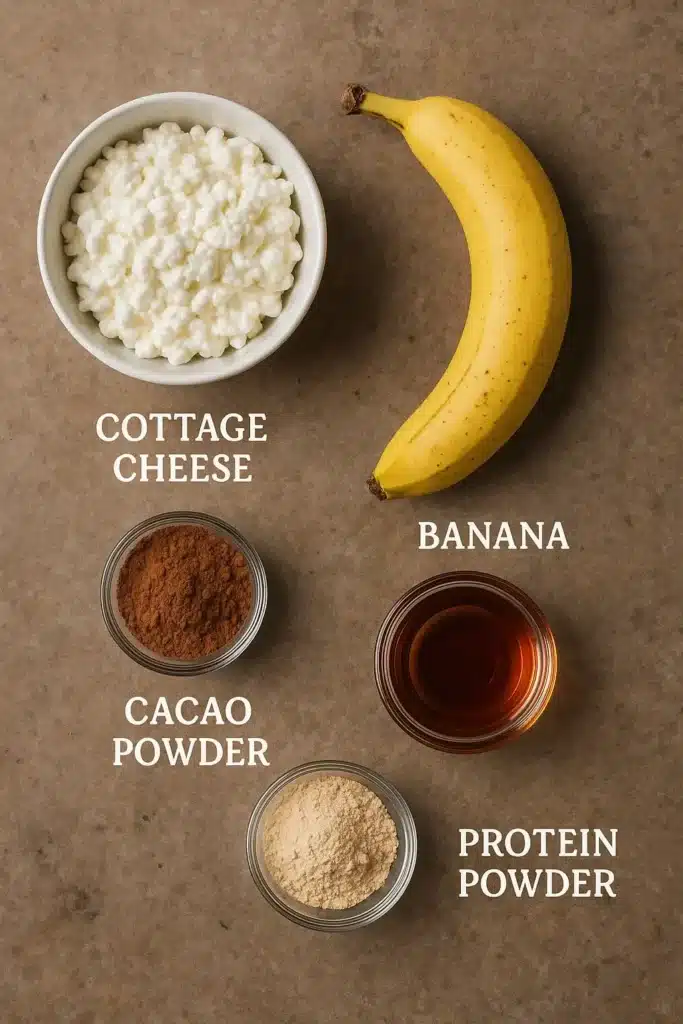 Cottage Cheese Chocolate Pudding: The Irresistible Protein-Rich Dessert You’ll Love 5 Ingredients for Cottage Cheese Chocolate Pudding on kitchen counter