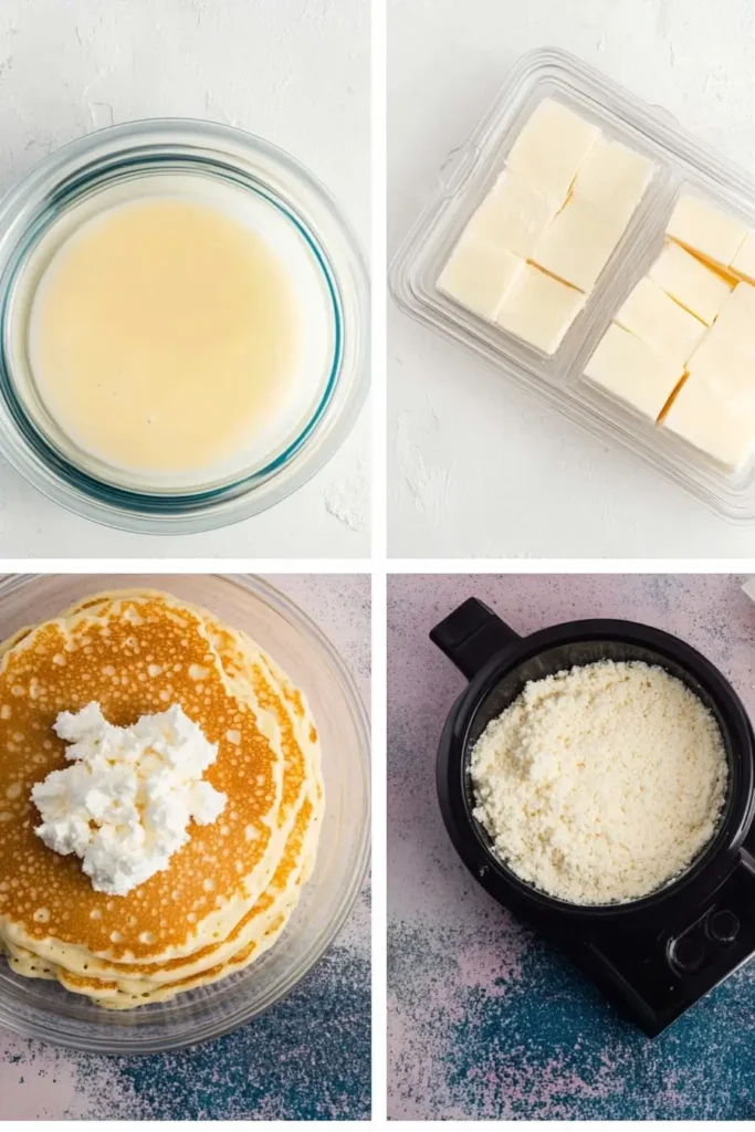 Cottage Cheese Pancakes: The Perfect Blend of Creamy and Fluffy 4 Cottage Cheese Pancakes cooking on skillet