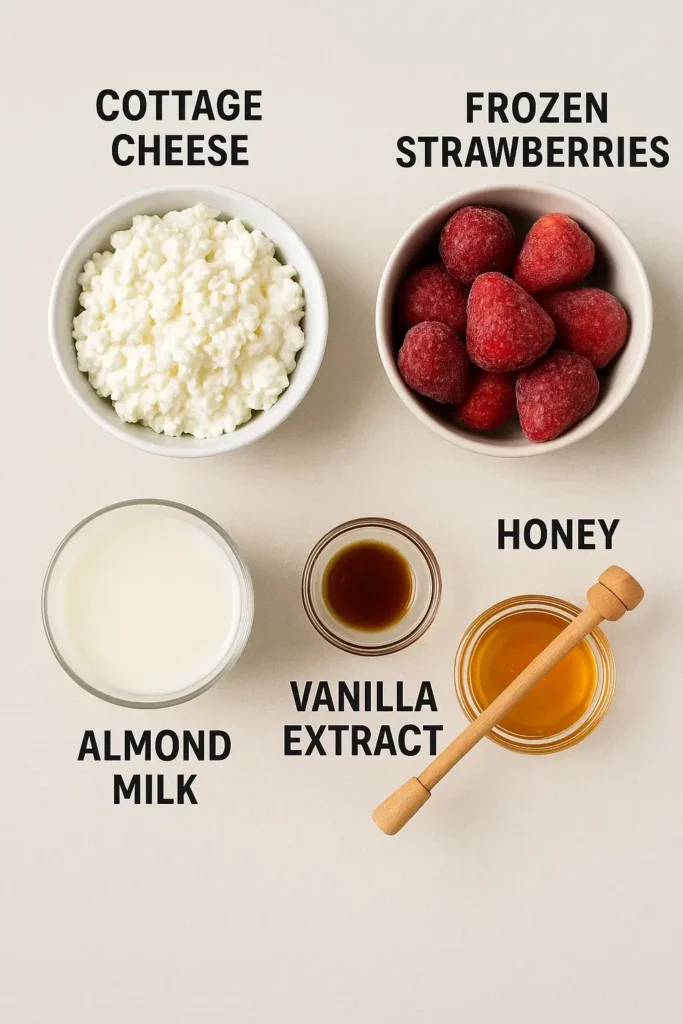 Cottage Cheese Smoothie: The Creamy, Protein-Packed Drink You’ll Crave 4 Cottage Cheese Smoothie ingredients laid out on counter