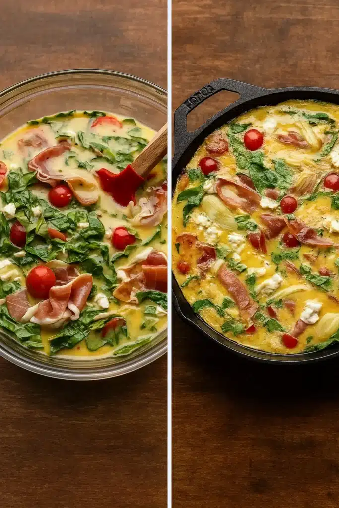 Frittata Recipe: My Brunch Hero with Southern Soul 7 Frittata assembly in skillet before baking