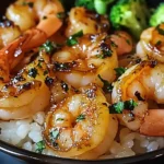 Garlic Shrimp Bowls with rice and broccoli