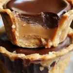 Mini Chocolate Peanut Butter Pies: No-Bake Delight with a Creamy Crunch 5 Mini Chocolate Peanut Butter Pies on rustic table