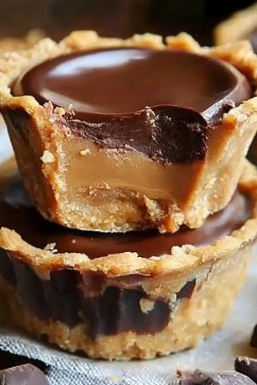 Mini Chocolate Peanut Butter Pies on rustic table