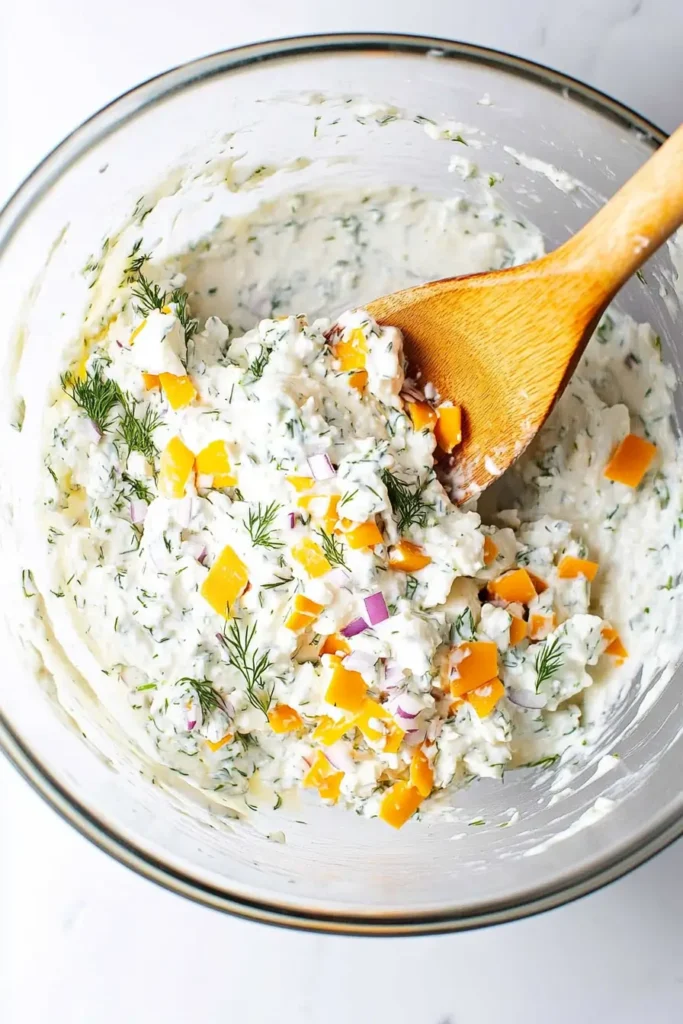 Cottage Cheese Egg Salad: Creamy, Tangy, and Packed with Protein 8 Mixing fresh dill, chives, and red onion into cottage cheese mixture
