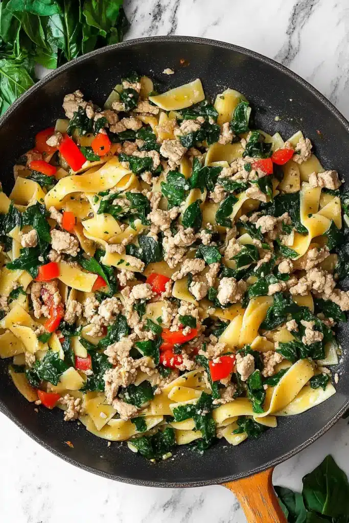 Creamy Cottage Cheese Pasta: A Comforting Twist on a Classic Dish 8 Ground turkey browning in skillet