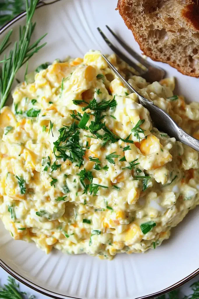 Cottage Cheese Egg Salad: Creamy, Tangy, and Packed with Protein 10 Finished cottage cheese egg salad served in a bowl with garnish