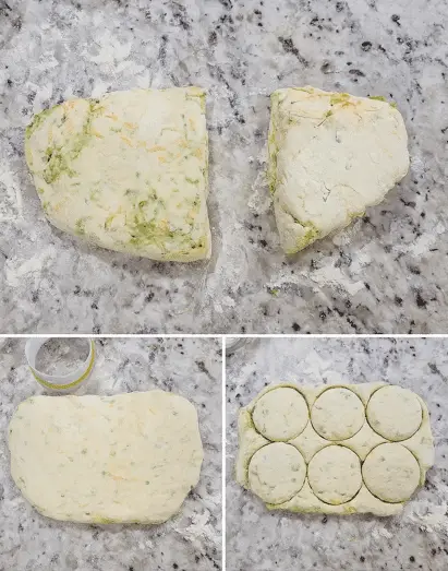 Zucchini Cheddar Biscuits: Comfort Food with a Fresh Twist 7 Folding zucchini biscuit dough for flaky layers