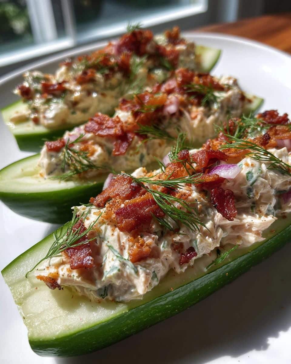 Irresistible Bacon Ranch Chicken Salad Cucumber Boats Recipe in 20 Min 7 Bacon Ranch Chicken Salad Cucumber Boats - detail 2