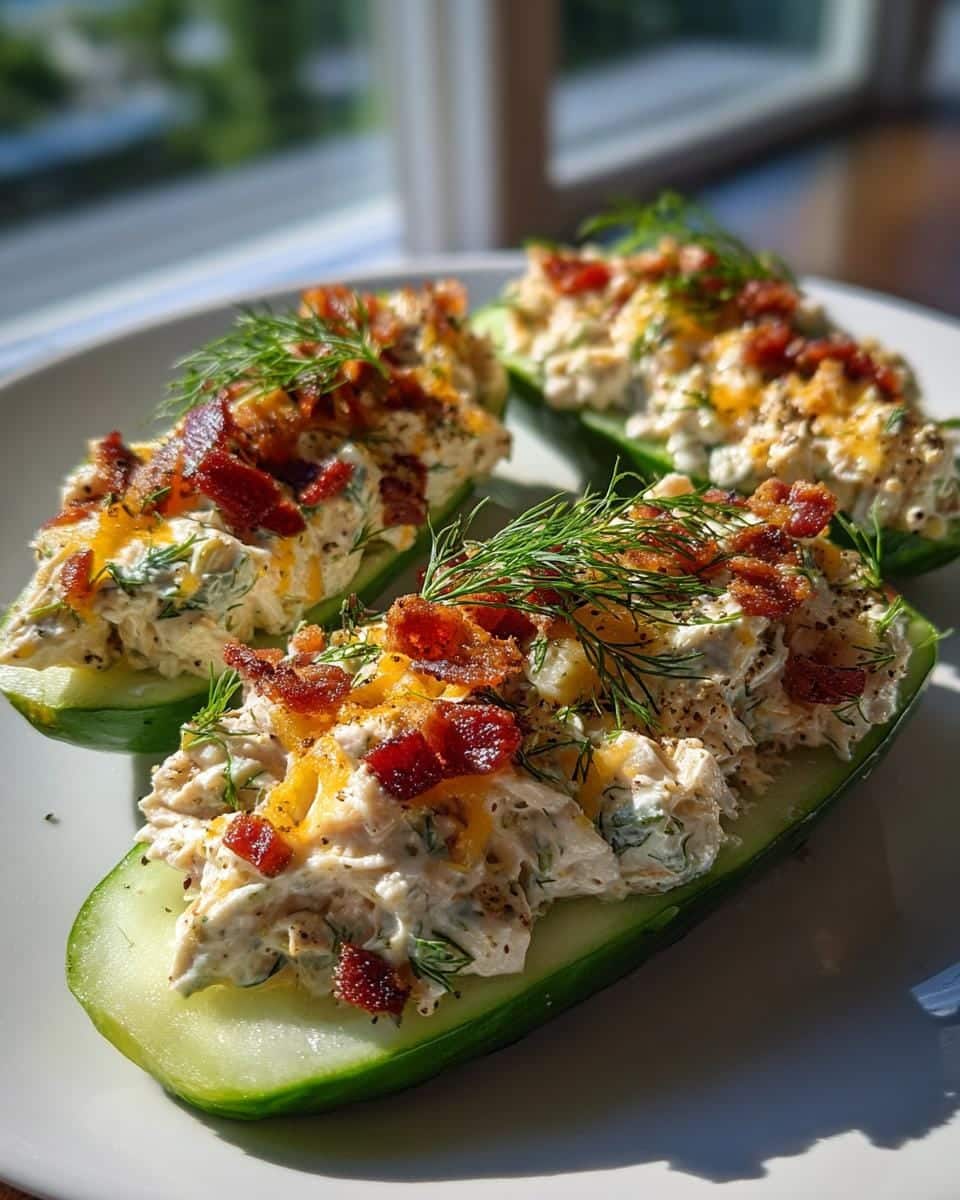 Irresistible Bacon Ranch Chicken Salad Cucumber Boats Recipe in 20 Min 8 Bacon Ranch Chicken Salad Cucumber Boats - detail 3