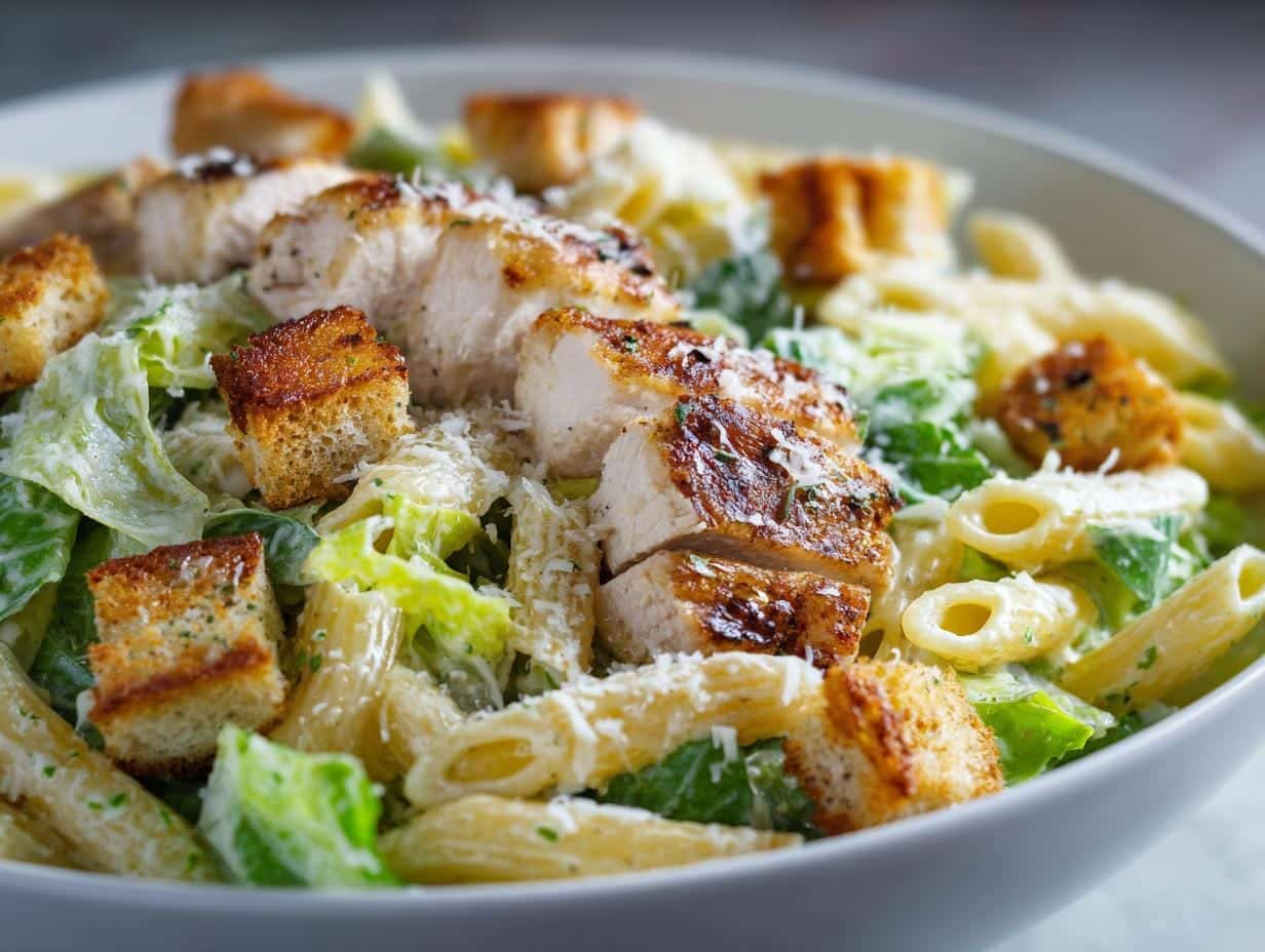 15-Minute Chicken Caesar Pasta Salad – Creamy & Crunchy Bliss