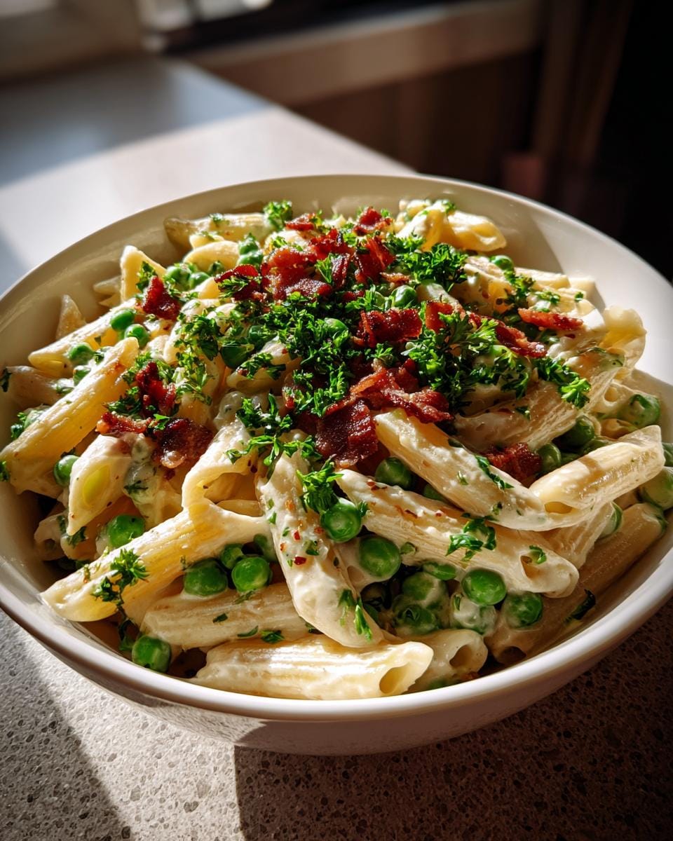 Creamy Pea and Bacon Pasta Salad in 25 Minutes - So Good! 7 Creamy Pea and Bacon Pasta Salad - detail 1