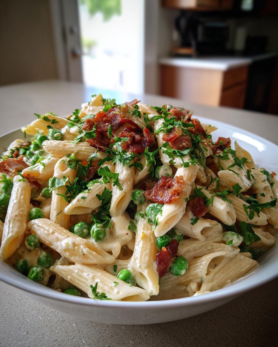 Creamy Pea and Bacon Pasta Salad in 25 Minutes - So Good! 8 Creamy Pea and Bacon Pasta Salad - detail 2