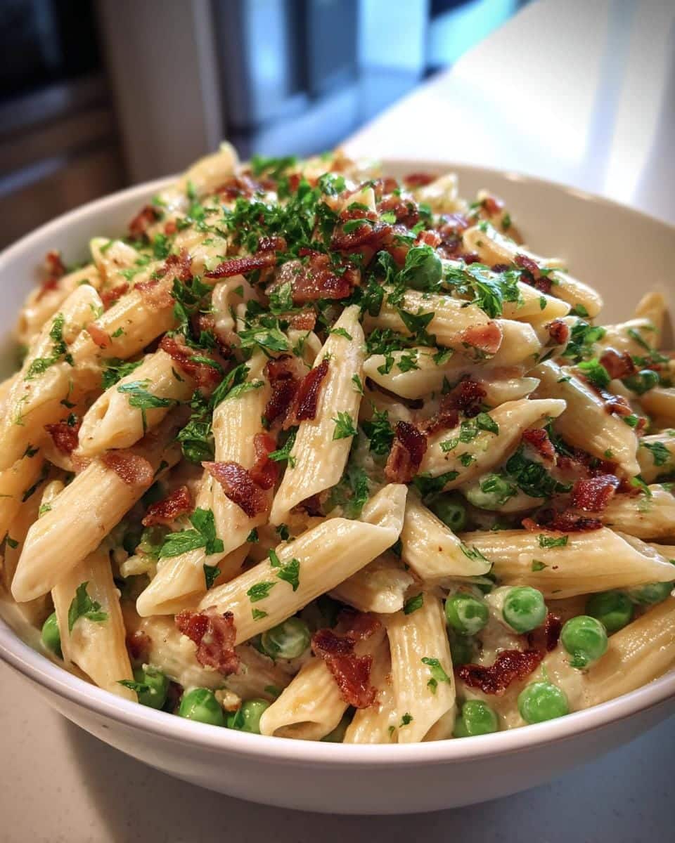 Creamy Pea and Bacon Pasta Salad in 25 Minutes - So Good! 9 Creamy Pea and Bacon Pasta Salad - detail 3