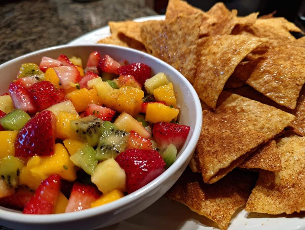 Devour 10-Minute Fruit Salsa with Cinnamon Tortilla Chips Bliss