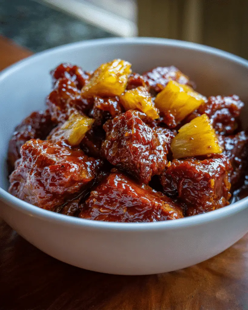 Tender Pineapple Pork Slow Cooker Recipe for 6 Hour Magic 6 Tender Pineapple Pork in a Slow Cooker served