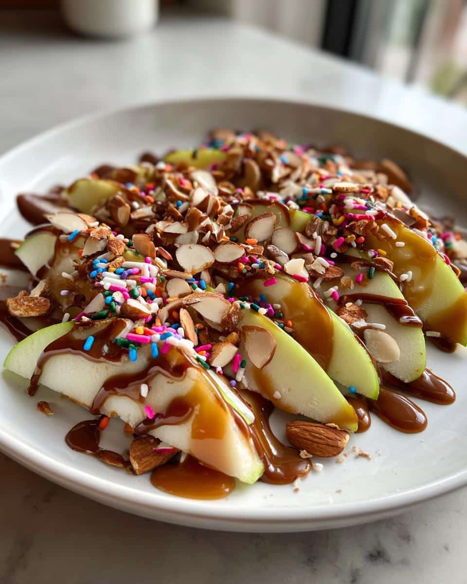 Apple Nachos (Sliced apples with caramel, chocolate, and nuts) - detail 3