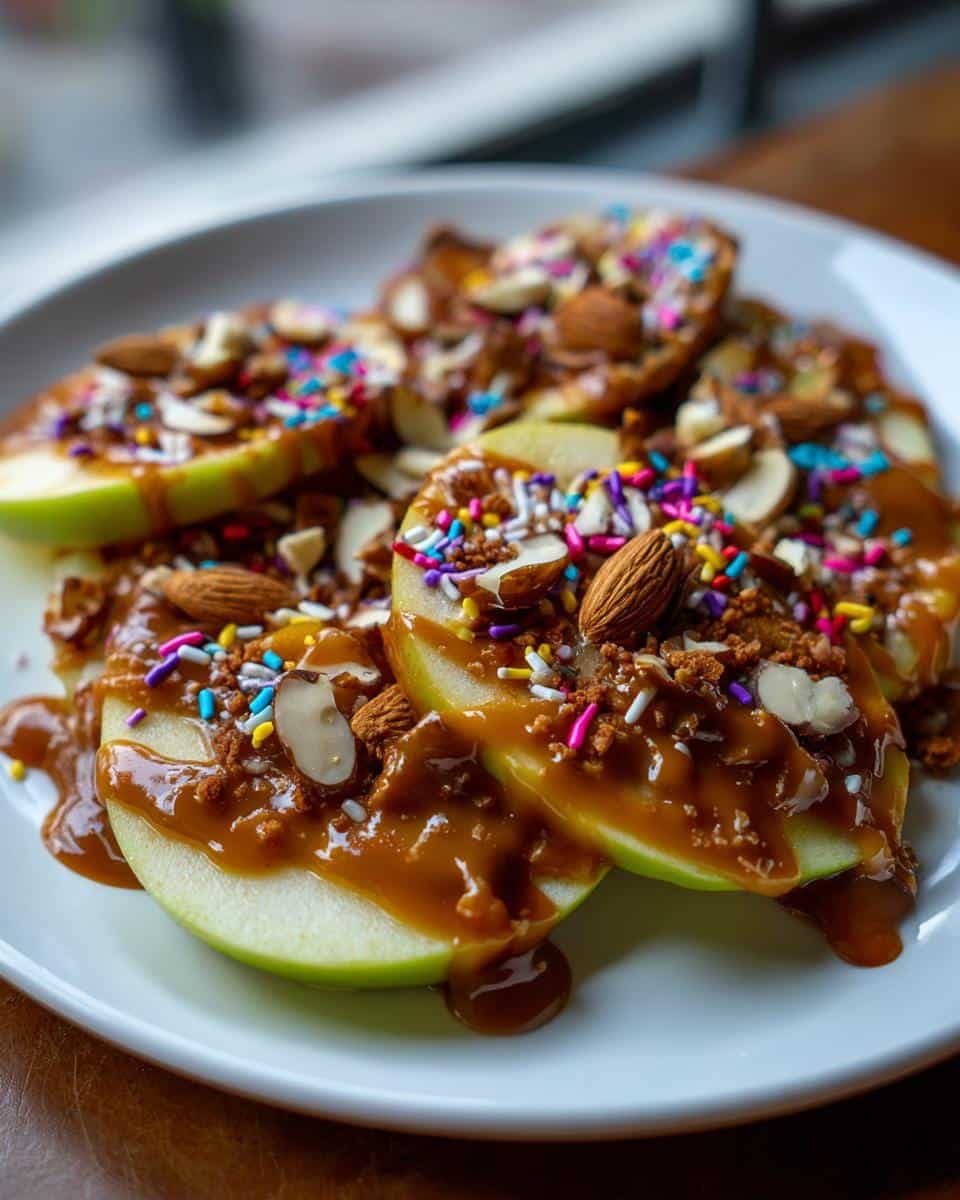Apple Nachos (Sliced apples with caramel, chocolate, and nuts) - detail 1