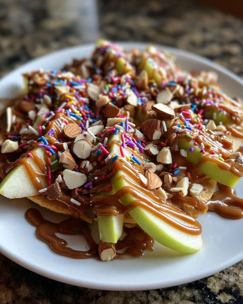 Apple Nachos (Sliced apples with caramel, chocolate, and nuts) - detail 2