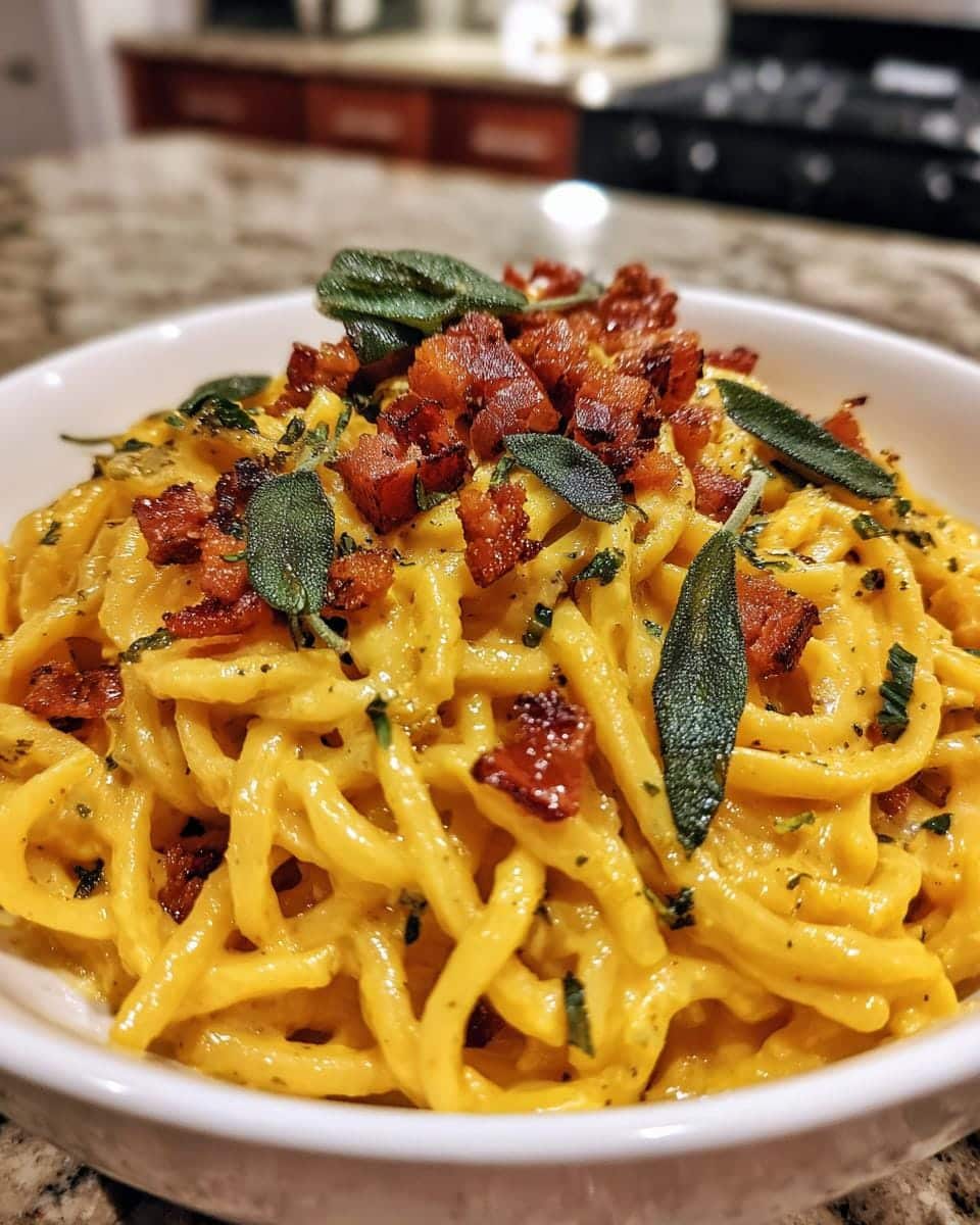30-Minute Brown Butter Pumpkin Alfredo Pasta Will Wow You 7 Brown Butter Pumpkin Alfredo Pasta with Crispy Pancetta - detail 1