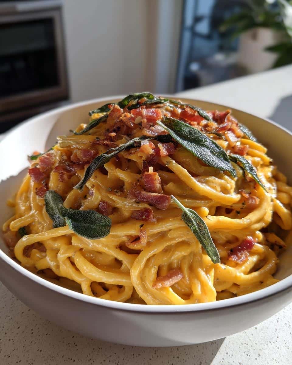 30-Minute Brown Butter Pumpkin Alfredo Pasta Will Wow You 9 Brown Butter Pumpkin Alfredo Pasta with Crispy Pancetta - detail 3