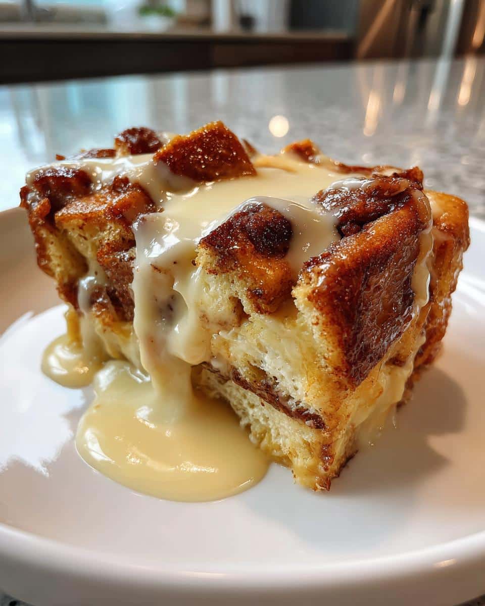 Cinnamon Roll Bread Pudding with Vanilla Sauce - detail 1