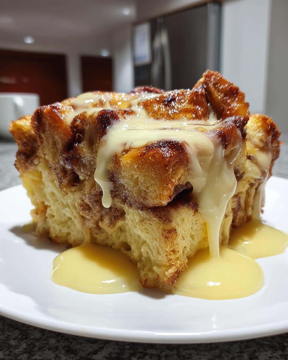 Cinnamon Roll Bread Pudding with Vanilla Sauce - detail 2